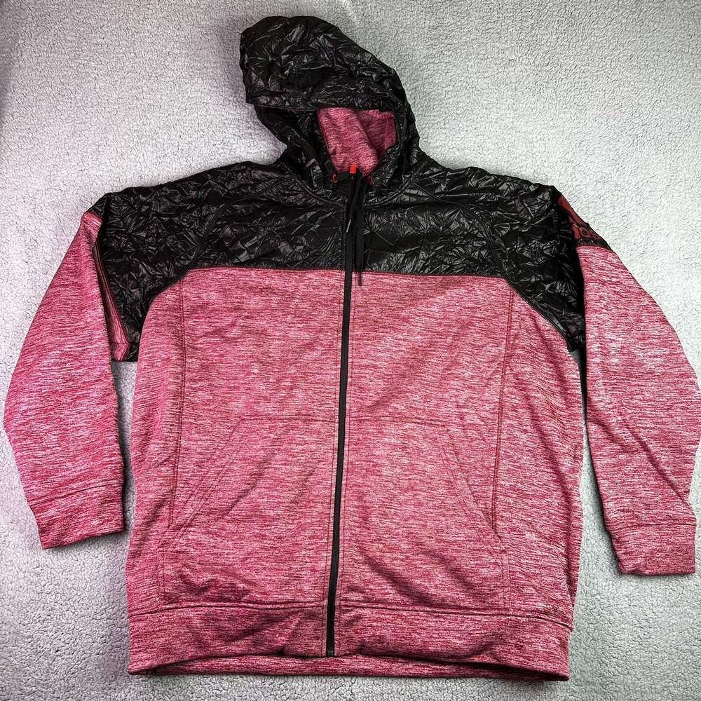 Adidas ClimaWarm Black/Scarlet  2XL Full Zip Up Hoodie Track Jacket Sweatshirt